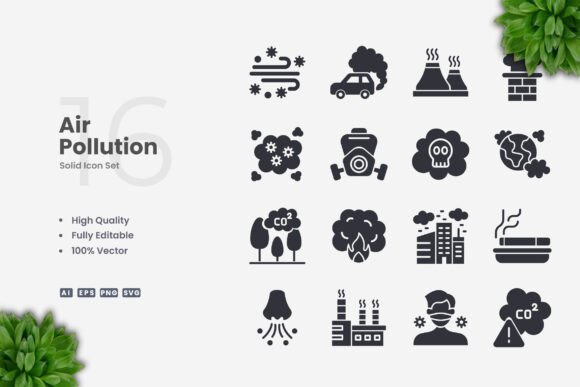 Air Pollution Solid Icons for Designers