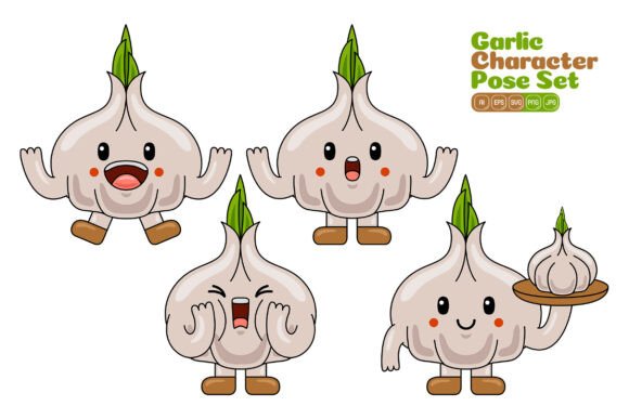 Cute Garlic Mascot Vector Pack 03
