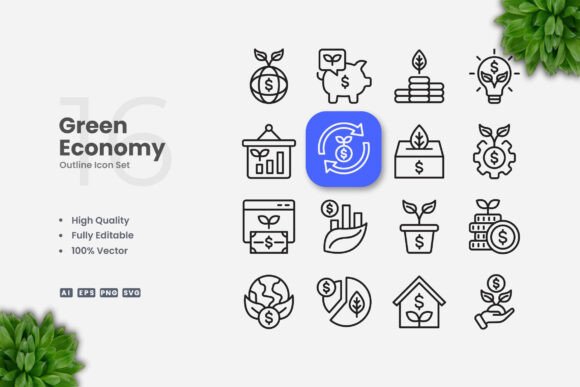 Green Economy Outline Icons: A Simple and Clean Design for Modern Applications