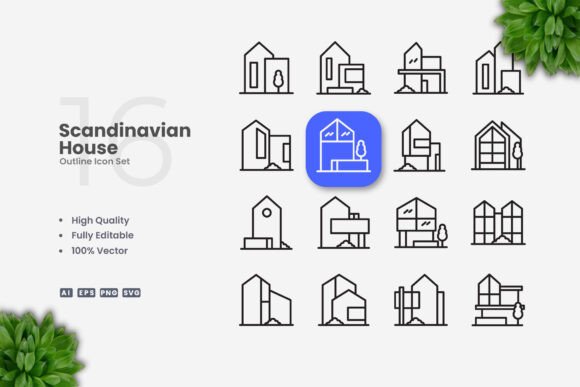 Scandinavian House Icons: Minimalist Design for Every Project