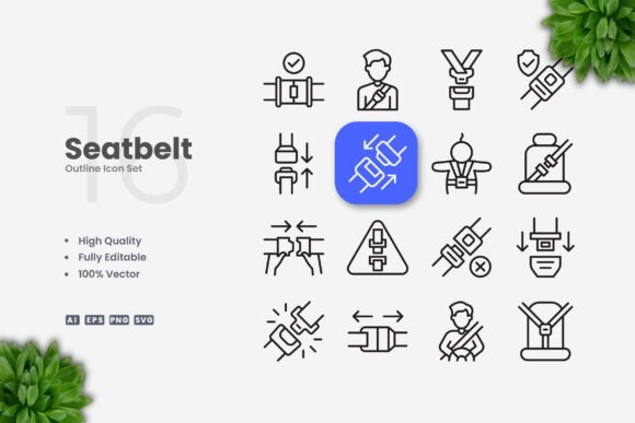 Seatbelt Icons: Versatile and Professional Design for Every Project