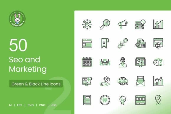 SEO Marketing Green Black Icons