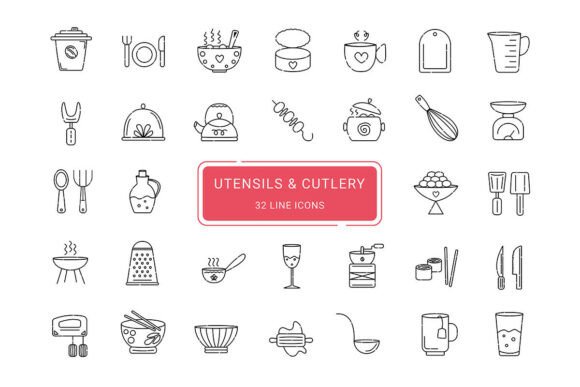 Utensils and Cutlery, Line Vector Icons: A Minimalist Approach to Culinary Design